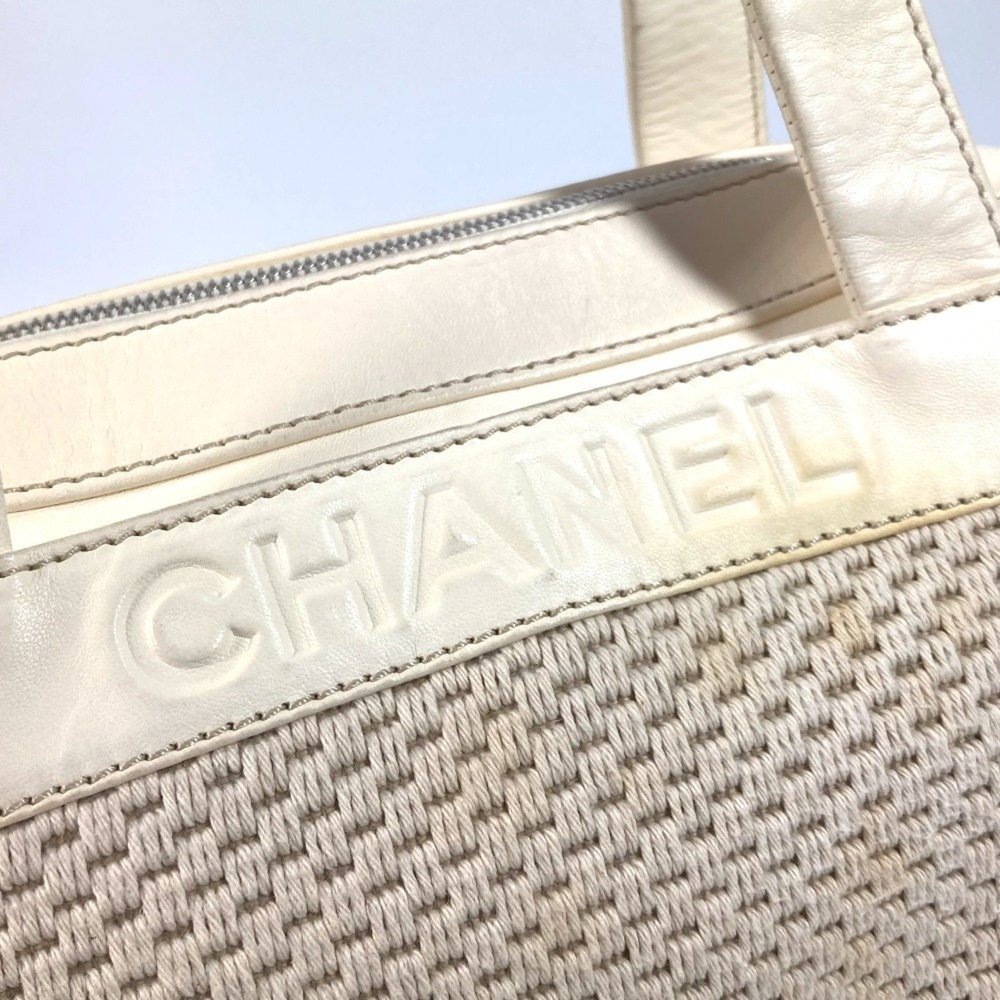 CHANEL Logo Shoulder Bag Leather Canvas Women's Ivory - Picture 9 of 16